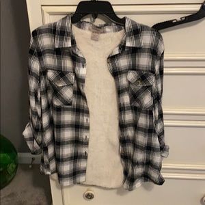 Flannel with fuzzy lining.